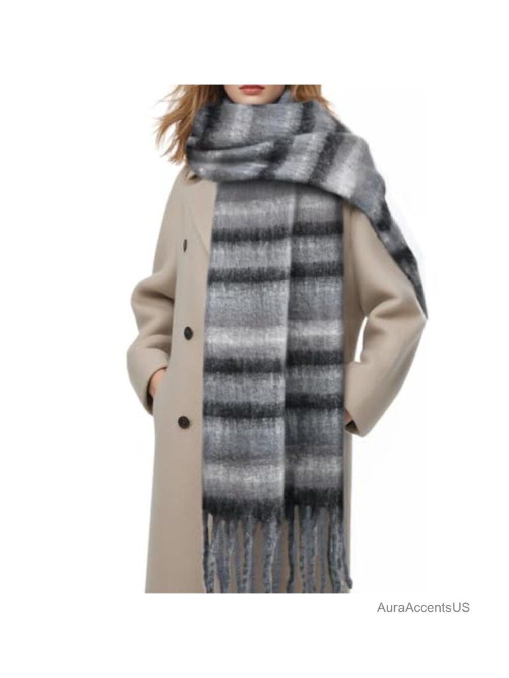 Warm Winter Scarf for Women Oversized Cashmere-Like Wrap with Tassels